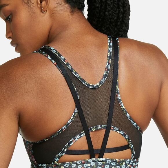 Nike Medium Support Swoosh Floral Printed Sports Bra Black White Women's Small S - Picture 3 of 6
